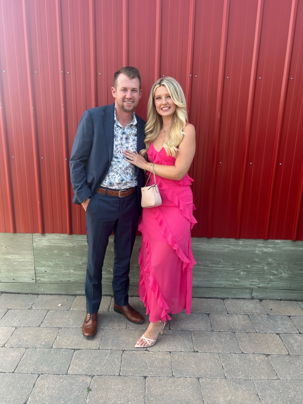 le chateau Hot Pink Ruffle Maxi Dress